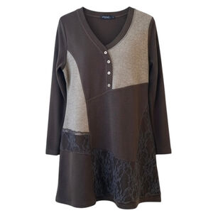 Venezia Brown Patchwork V-Neck Tunic